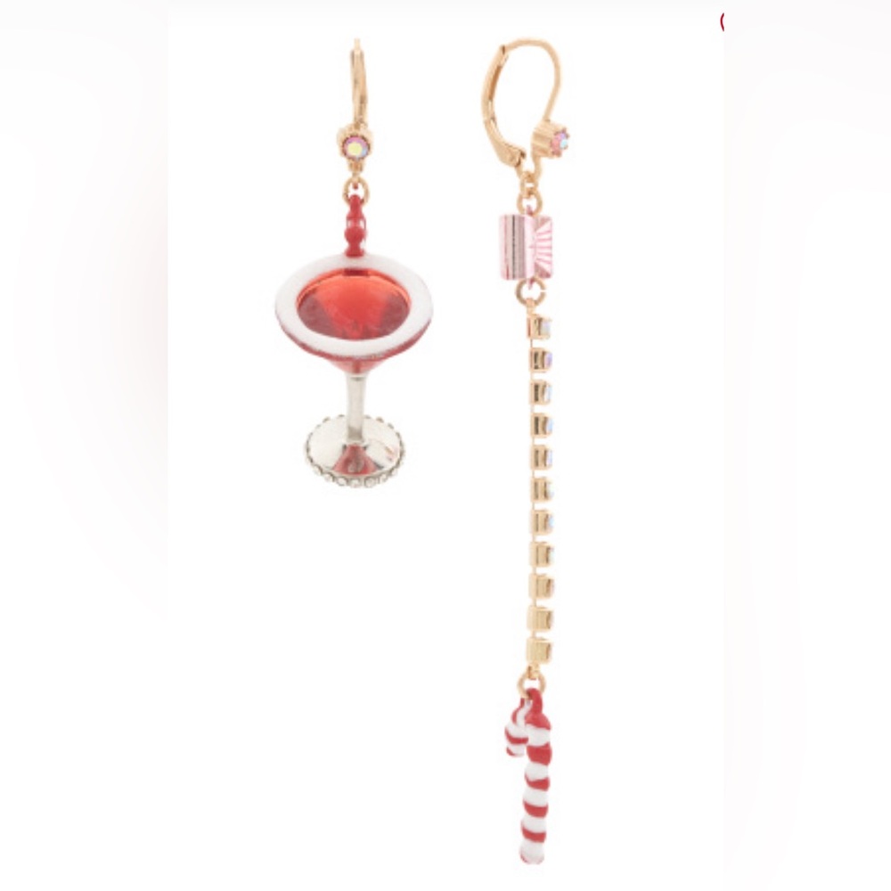 Betsey Johnson martini candy cane mismatched earrings Earrings